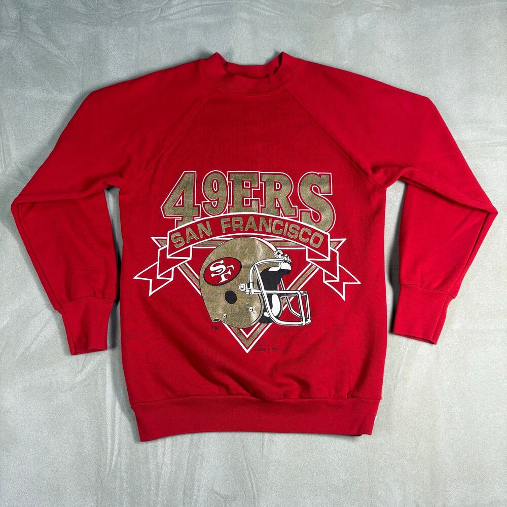 Vintage 90s Logo 7 San Francisco 49ers Helmet Crewneck Sweatshirt Women Sz M